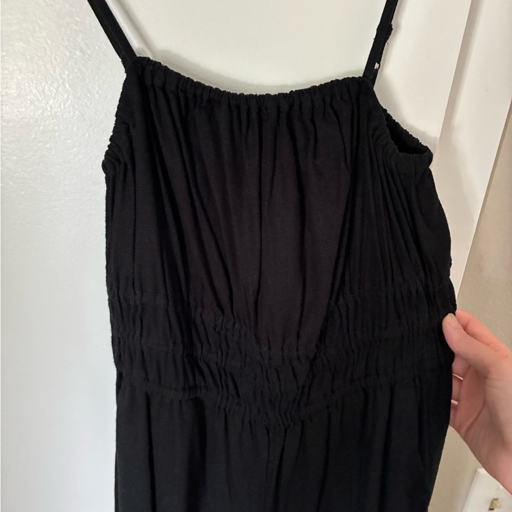 Tall Black Jumpsuit with Smocked Neckline